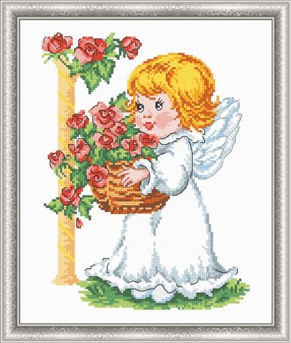 Овен Набор для вышивания 628 Ангелочек с корзинкой роз. 19х25см