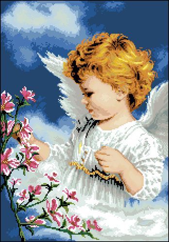 Гелиос Канва с рисунком И-023 "Ангелочек с цветком" 34,5х47,5