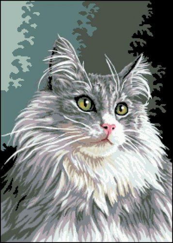 Канва с рисунком Ф-052  "Серая кошка" 41х57 см