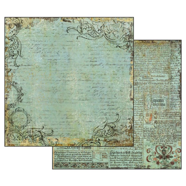 Stamperia Бумага д/скрапбукинга SBB527 "Рукописный бирюзовый фон",1 лист, 31,5 х 30,5 см, 170 гр
