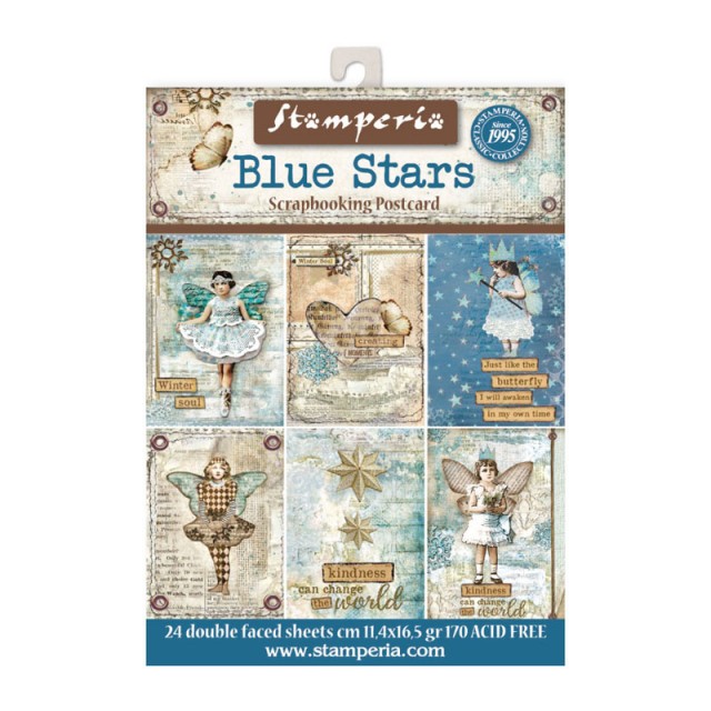 Stamperia Набор бумаги для скрапбукинга SBBPC02 "Синие звезды", 24 листа, 11,4 x 16,5 см, 170 г