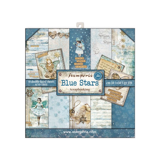 Stamperia Набор бумаги для скрапбукинга SBBLQ "Синие звезды", 22 листа, 20,3 x 20,3 см, 170 г