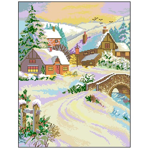 Канва с рисунком П-016 'Зимний пейзаж' 33х43