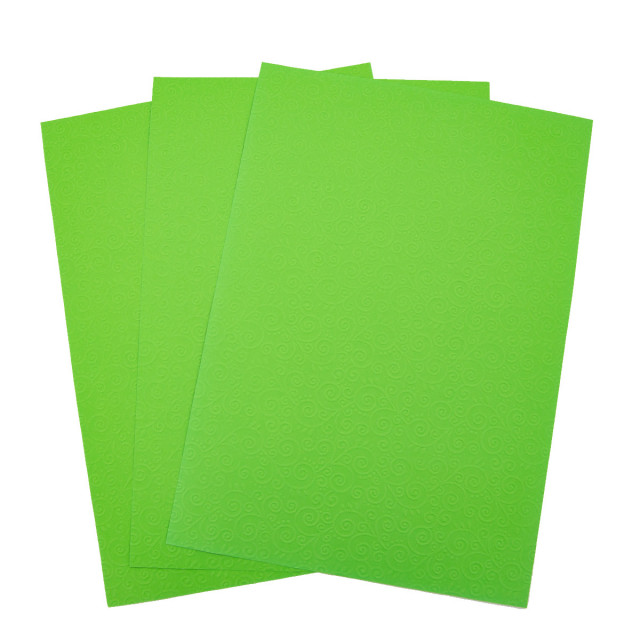 Лоза Бумага д/скрапбукинга с рельефным рисунком БР001-13 "Завитки" 3 листа,  А4, ярко-зелёный