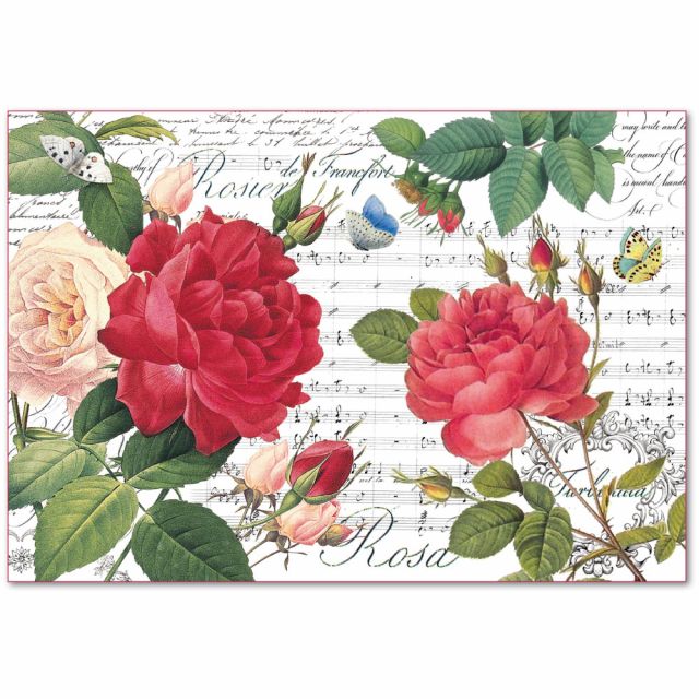 Stamperia Бумага рисовая для декупажа DFS397 "Красные розы и ноты", 48 х 33 см, 28 г/м²