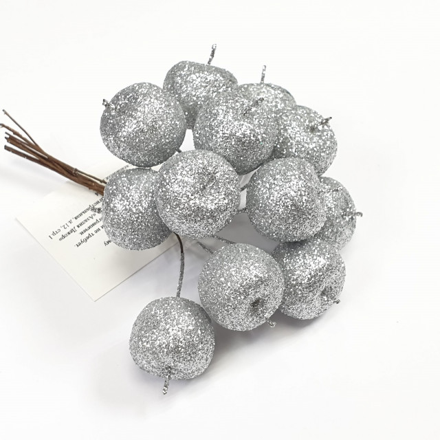 Азалия декор Яблоки с глиттером на вставках арт.KFQ7901-15 12шт серебро