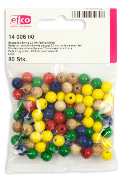 Efco Бусины деревянные 14 006 00 разноцветный, 8 мм, 80 шт в упаковке, дерево
