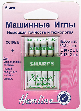 Hemline Иглы для бытовых швейных машин микротекс (с острым кончиком) № 60, 70, 80 105.99