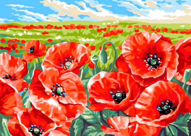 Grafitec Канва жесткая с рисунком 12.313 "Поле красных маков" 50 x 70 см