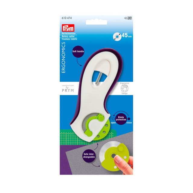 Prym Раскройный нож "Ergonomics", диаметр 45мм, высококачественная сталь/пластик, фиолетовый/610 474