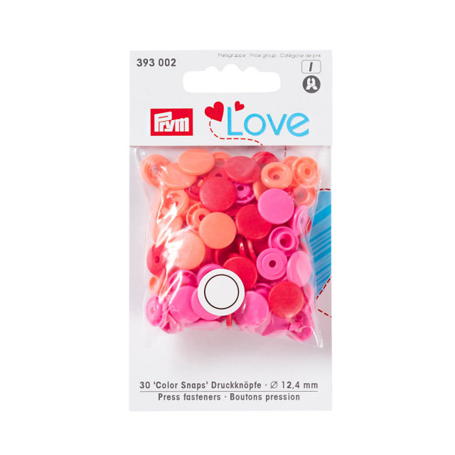 Prym Кнопки 393 002PL Color Snaps пластик d12.4 мм 30 шт красные/розовые/оранжевые