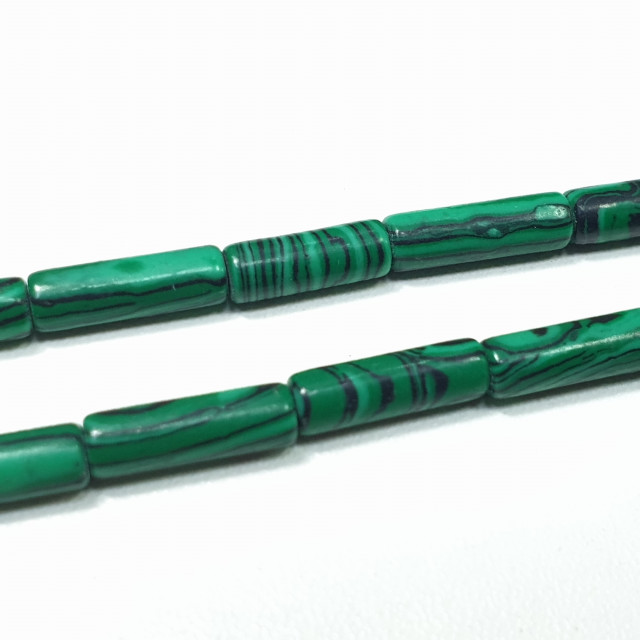 Бусины малахит (имитация), трубочка 15х4мм нить около 39см