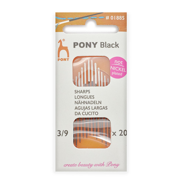 Pony Иглы ручные для шитья BLACK Sharps, №3-9, белое ушко, 20 шт 01885