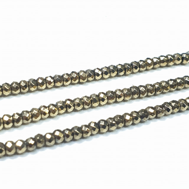 Бусины Гематит рондель гранёный 3*2мм на нити, около 40см, цв. золото