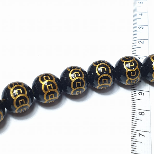 Бусины обсидиан с гравировкой "Мантры" 12мм, 33шт