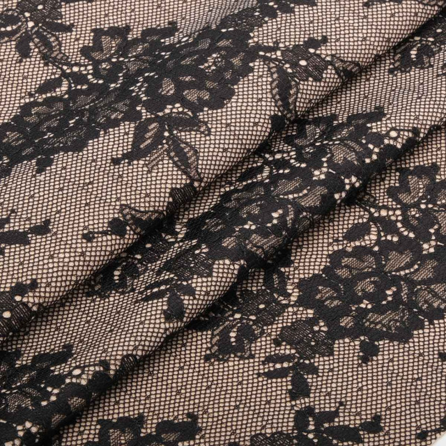 Материал ламинированный для корсетных изделий 50х30см, кружево на хлопке, чер/телесный В-203