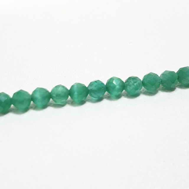 Бусины кошачий глаз зелёный, шарик гранёный 3мм, нить около 36см