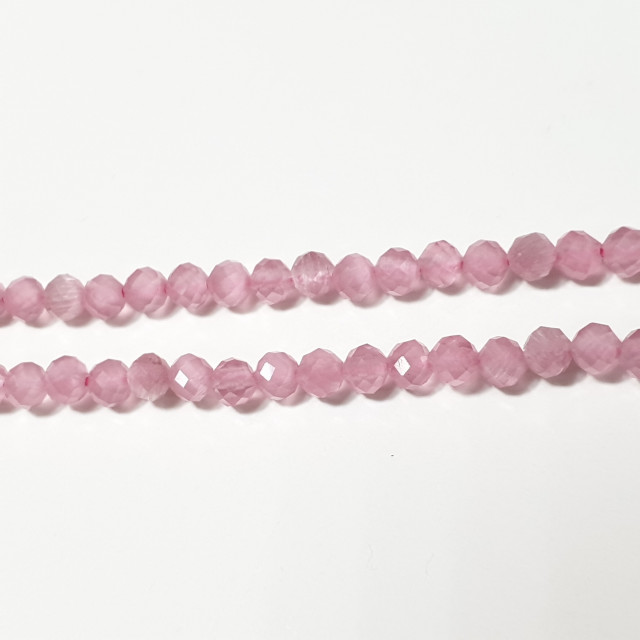 Бусины кошачий глаз розовый гранёный 3мм, на нити  35см.