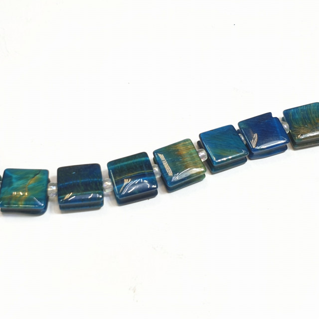 Бусины тигровый глаз тонированный форма "Квадрат плоский с фаской" 10*10*5мм нить 32 шт.