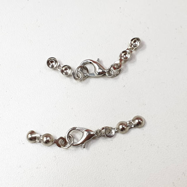 Замок для бус "Карабин +зажимы для узла" под серебро средний 2шт