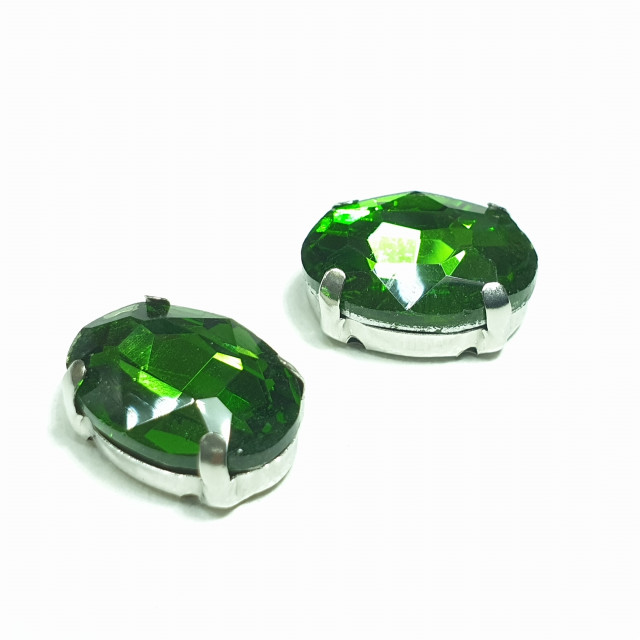 Страз стекло в цапе овал 10х14мм Olivine 2шт
