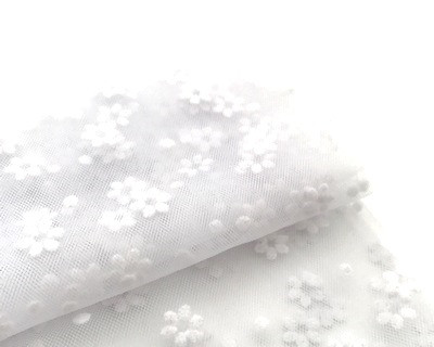 Фатин в цветочек мягкий, 50 х 75 см, 100% полиэстер, цвет белый 25435