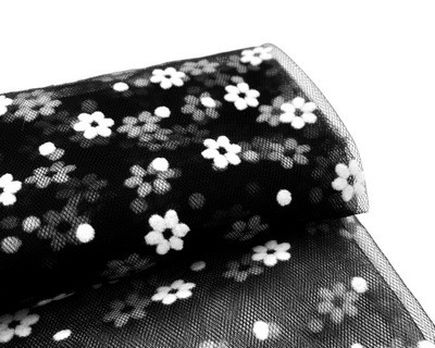 Фатин в цветочек мягкий, 50 х 75 см, 100% полиэстер, цвет черный 25442