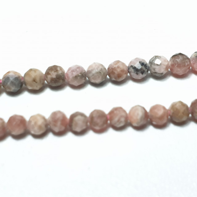 Бусины Родохрозит, шарик гранёный диам. 3мм. нить около 38,5см