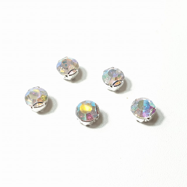 Страз в цапе круглой формы 8мм, 20шт. цв.crystalL AB/серебро