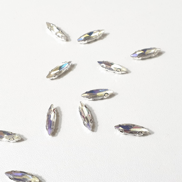 Страз стекло в цапе форма глаза 4*15мм 20шт Crystal AB/серебро