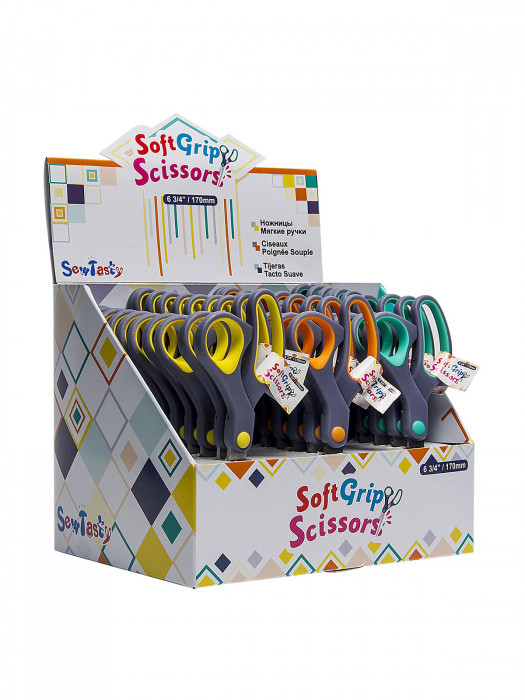 Hemline Ножницы для хобби с мягкими ручками, 17 см, в прикассовом стенде, 30 шт., цвет оранжевый/бир