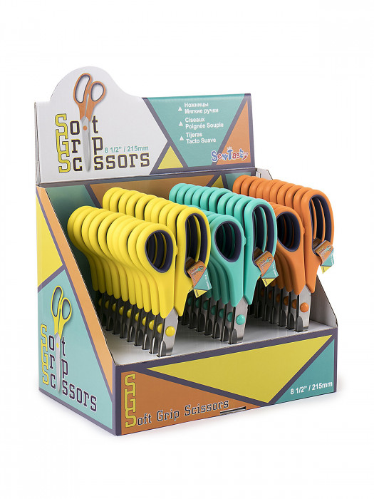 Hemline Ножницы для хобби с мягкими ручками, 21,5 см, в прикассовом стенде, 30 шт, цвет оранжевый/би