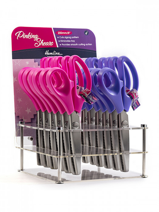 Hemline Ножницы фигурные "Зиг-заг", 20 см, в прикассовом стенде, 12 шт. цвет розовый/фиолетовый
