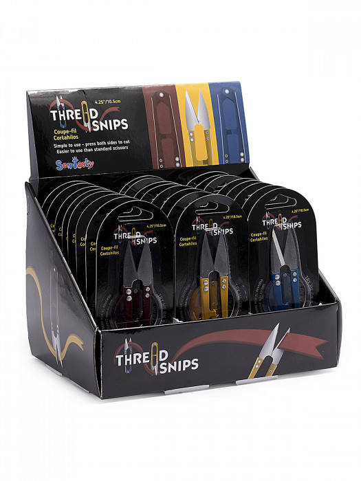 Hemline Ножницы-сниппер для обрезки нитей , 10,5 см, в прикассовом стенде, цвет синий/красный/желтый