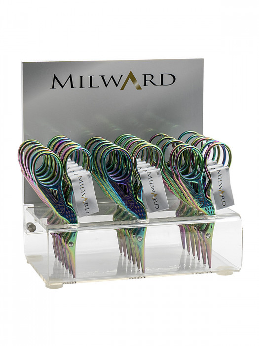 Hemline Ножницы для вышивания "Цапельки", 9 см, в прикассовом стенде, цвет радужный