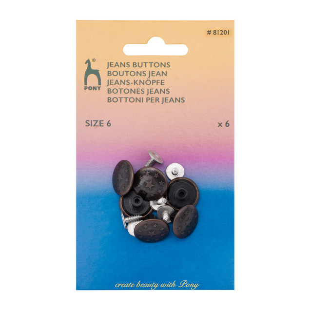 Pony Пуговицы джинсовые, латунь, медь, "Звезды" 17мм, 6шт. 81201