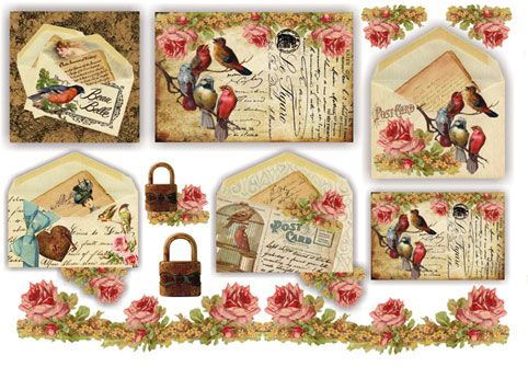 Stamperia Бумага рисовая для декупажа DFS202 "Птицы на почтовых открытках"